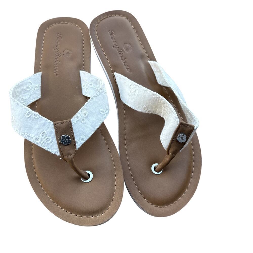 Tommy Bahama Women Flip Flops 7 US 37.5 EU Faux Leather White Lace Sandal